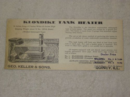 VINTAGE KLONDIKE LIVESTOCK TANK HEATER DEALER ADVERTISING CARD BROCHURE