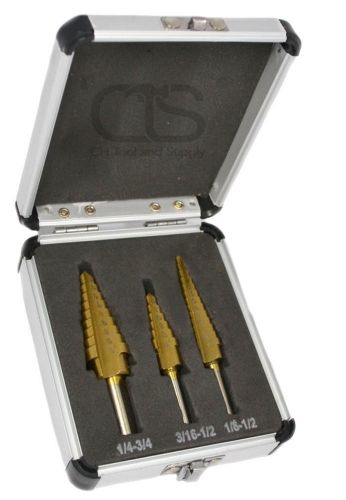 3PC SAE TITANIUM STEP UNI DRILL BIT SET (1/8&#034;- 1/2&#034;),(3/16&#034;- 1/2&#034;),(1/4&#034;- 3/4&#034;)