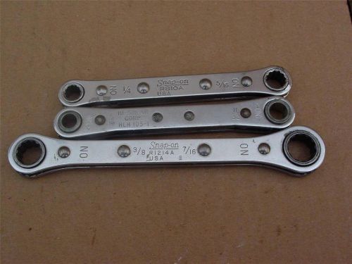 SET OF 3 - SNAP-ON &amp; HI-SHEAR - CLOSE END RATCHET WRENCH - 1/4 - 5/18- 3/8- 7/16