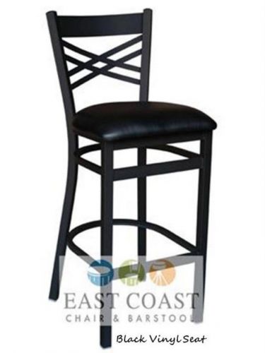 New Commercial Cross Back Metal Restaurant Bar Stool with Black Vinyl Seat