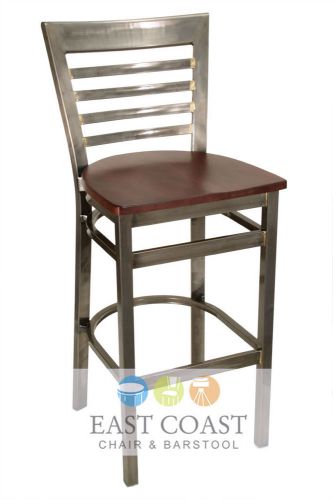 New Gladiator Clear Coat Full Ladder Back Metal Bar Stool with Walnut Wood Seat