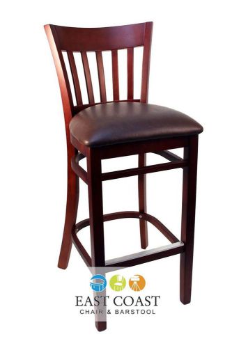 New gladiator mahogany vertical back wooden bar stool with brown vinyl seat for sale