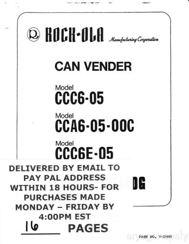 Rock-ola Can Vender CCC6-05 CCA6-05-00C CCC6E-05 Parts Catalog PDF by email