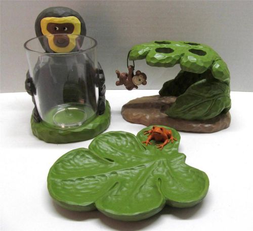 Kids Novelty Bath Set JUNGLE ANIMALS Monkeys Gorilla Frog Clear Tumbler 3 piece