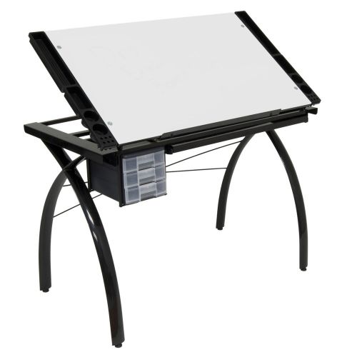 Futura Station Glass 43&#034;W x 24&#034;D Drafting Table Black / White Glass