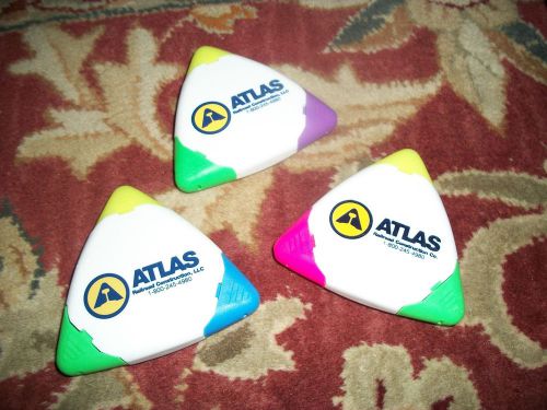 *NEW* 3-&#034;Atlas&#034; Triangle Highlighter Pens