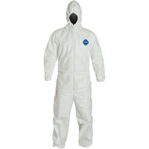 Dupont tyvek ty127s disposable coverall / hood, elastic cuff, white, l, lot of 5 for sale