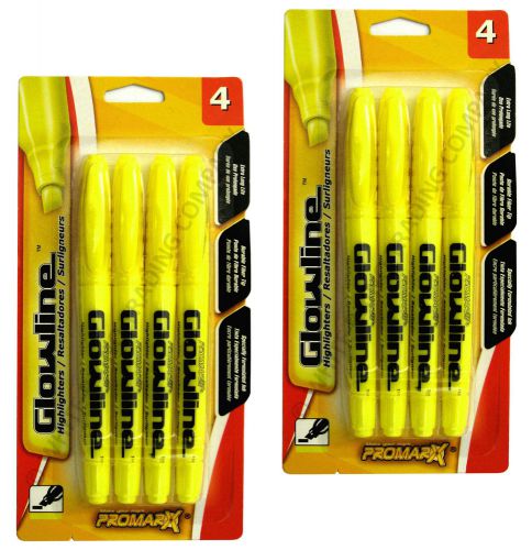 2 packs of 4 - promarx glowline yellow chisel-tip highlighters for sale