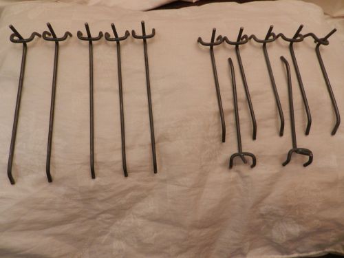 Lot of 12 Metal Straight Single Peg Board Hooks Crafts Workbench Tools