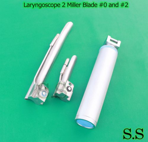 LARYNGOSCOPE MEDIUM HANDLE C + 2 MILLER BLADE #0 and #2 ENT ANESTHESIA SET