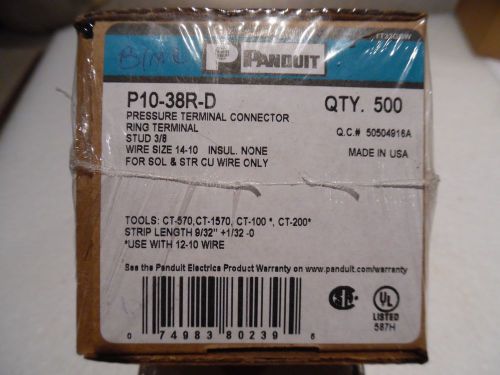 Panduit P10-38R-D Ring Terminal, 14 – 10 AWG, 3/8&#034; Stud Size NIB Lot of 1000