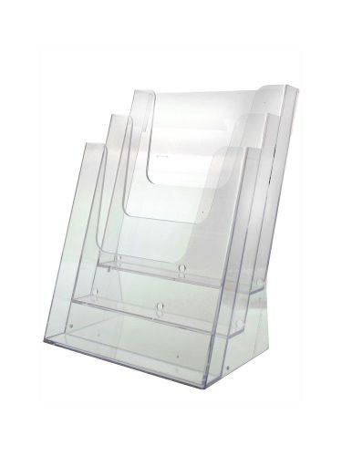 Triple Pocket Acrylic Magazine Brochure Holder &amp; Display 2 Pack - Clear - 3 Tier