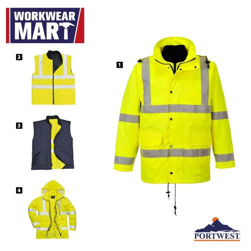 Hi vis 4-in-1 rain jacket high visibility reflective work, portwest us468 for sale