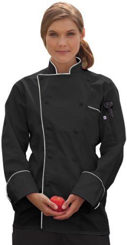 Uncommon Threads Adult Unisex Murano Chef Coat 6XL Black With White Piping