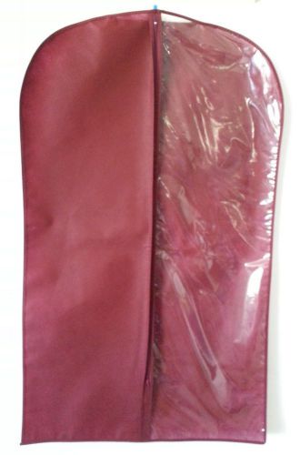 100  24X40&#034; Two Tone Clear + Non Woven Zipper Garment Bag Burgundy Apparel Bags