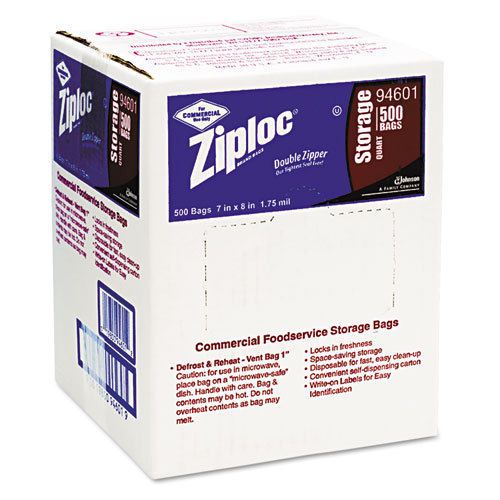 Double Zipper Storage Bags, Plastic, 1qt, Clear, Write-On ID Panel, 500/Box