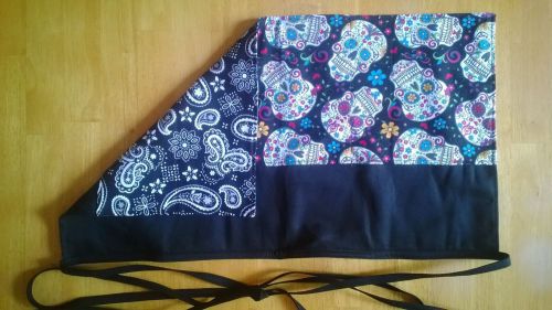 2 in 1 Reversible Skulls / Teardrop waitress half apron, waist 3 pocket