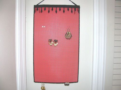 * Hanging Earring Holder RED with BLACK beads Longer