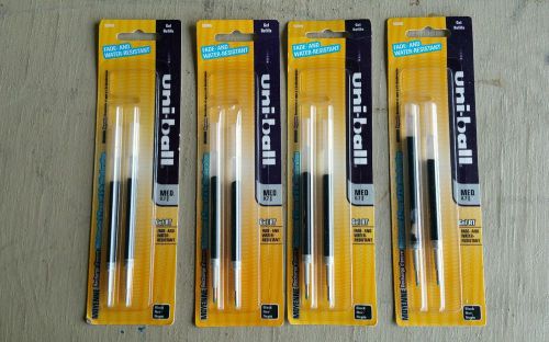 Uniball Gel Impact RT Retractable Pen Refills, 4 2-PACKS Medium Point Black Ink