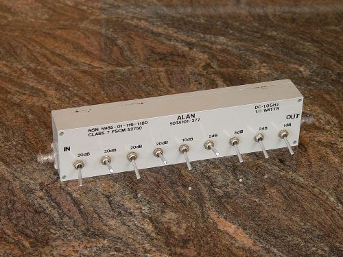 Alan Industries 50 ohm, 1 watt, DC-1.0 GHz switchable attenuator, &gt;100 dB range