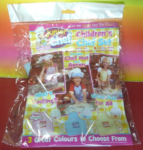 UK JUNIOR CHEF HAT&amp;APRON,COTTON 100%,BLUE,GREAT FUN CHILDREN,NEW