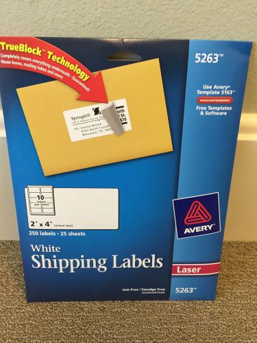 New Avery 5263 White Laser Mailing Labels, 2&#034;x4&#034;, 250/PK, White