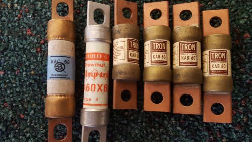 NEW Vintage Fuses Fuse LOT of 6  Tron KAB-60 / Gould A60x60 / Bussman KAC 60