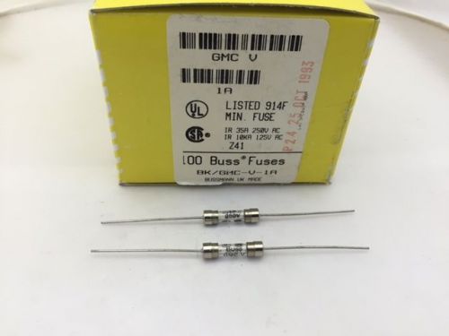 (5 pcs) GMC-V-1A Bussmann, 1A 250vac, Axial Glass Fuse, Size: 5x20mm