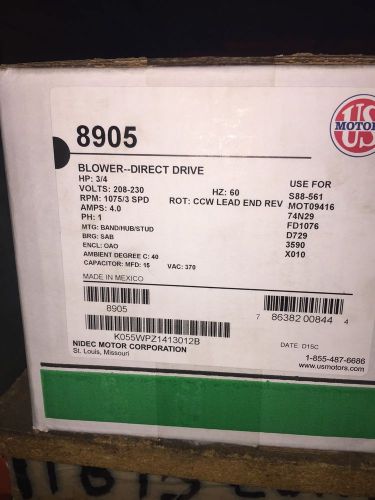 Us motors 8905 blower motor 3/4 hp 1075 rpm for sale