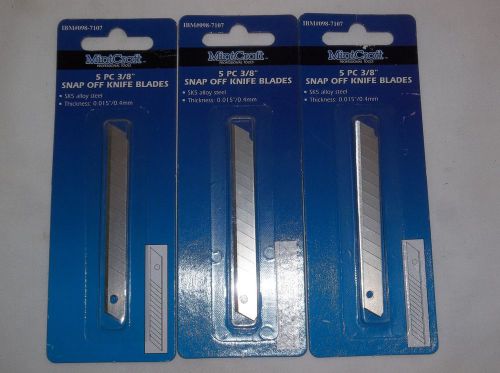 Mintcraft 3/8&#034; snap off knife blades 5 pack, 3 packs 15 blades #098-7107 for sale