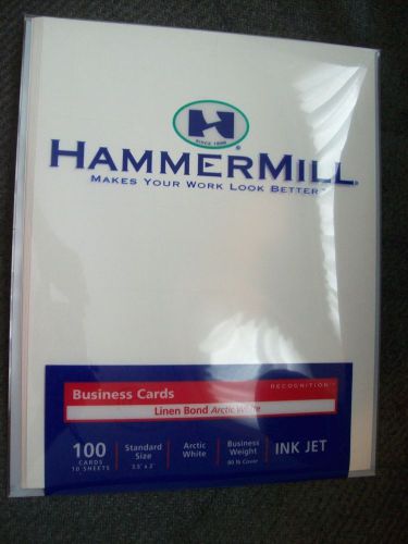 Hammermill White Linen Bond White Business Cards 100 3 1/2&#034; x 2&#034; Card Inkjet NEW