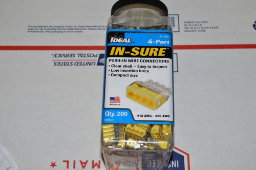 New Ideal 30-1034J  200pk Push-In 4 Port Yellow Wire Nut Connectors