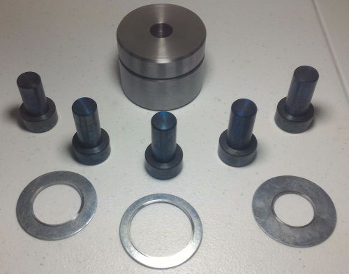 Coin Ring Center Punch 3/8, 7/16, 1/2, 9/16, 5/8 Punches and 3 spacers.