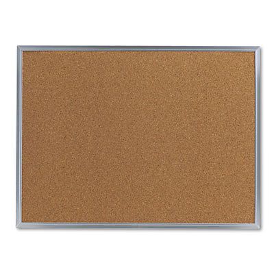 Bulletin Board, Natural Cork, 24 x 18, Satin-Finished Aluminum Frame, 1 Each