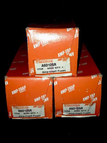 (3) new in box ferraz shawmut a6d125r time delay 125a 600vac rk1 amp-trap mersen for sale