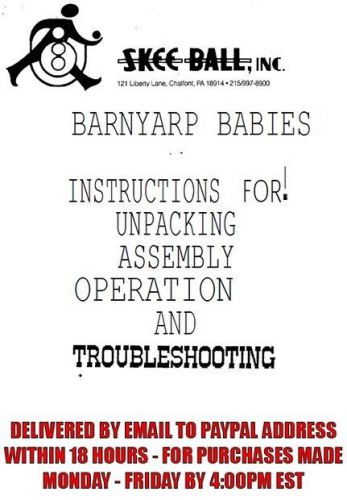 Skee Ball Barnyard Babies Manual (17 pages) sent by email .pdf          Skeeball