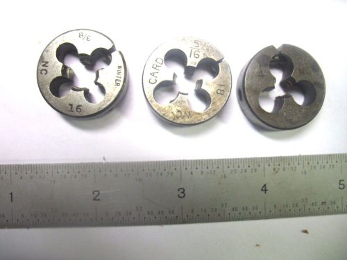 3- USA MADE  1&#034; ROUND ADJUSTABLE BUTTON THREADING DIES 1/4-20, 5/16-18, &amp; 3/8-16