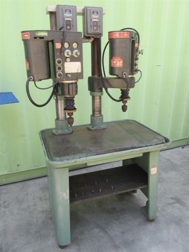 TWIN HEAD 1/2 HP DUMORE SERIES 24-062 AUTOMATIC DRILL PRESS UNIT 8.5&#034; THROAT