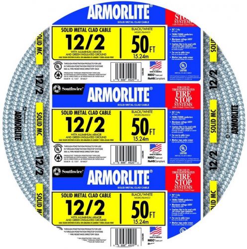 Southwire 50-ft 12-2 Solid Aluminum MC Cable Armored Electrical Wiring