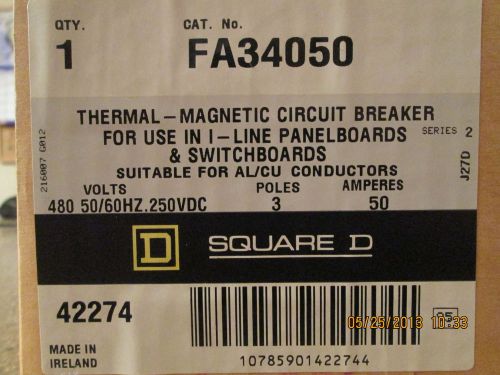 New square d fa34050 50a 3-pole 480v circuit for sale