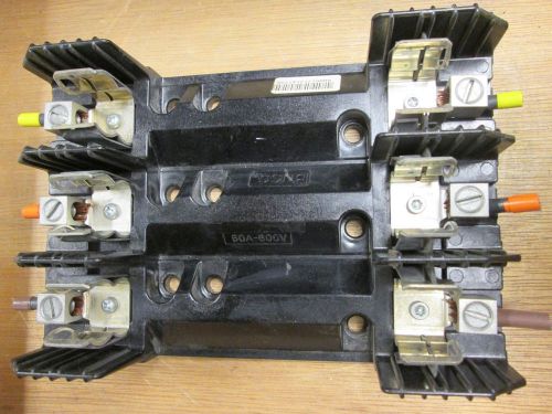 Bussmann  Fuse Block  R60060-3CR  60A  600V  3P  Lot of 2  Used