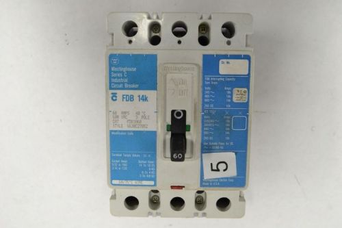 WESTINGHOUSE FDB3060 SERIES C 3P 60A AMP 600V-AC CIRCUIT BREAKER B256910