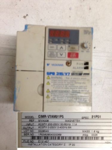 Yaskawa GDP315/V7  CIMR-V7AM21P5 230VAC 3phase 8Amps Output Inverter