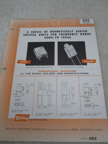 VINTAGE BROCHURE LEAFLET BLILEY BH6 60&#039;s 493 QUARTZ CRYSTAL FREQUENCY CONTROL