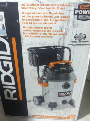 RIDGID FLOOR MODEL 16 GALLON STAINLESS WET/DRY VAC W CART