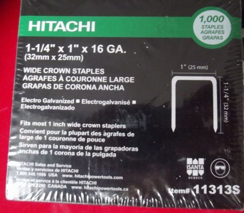 New hitachi 11313s 1-1/4&#034; x 1&#034; x 16 ga - wide crown staples - 1,000 staples -p15 for sale