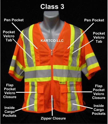 2w m7138c-3- hi-viz orange class 3 all mesh safety vest - 5xl for sale