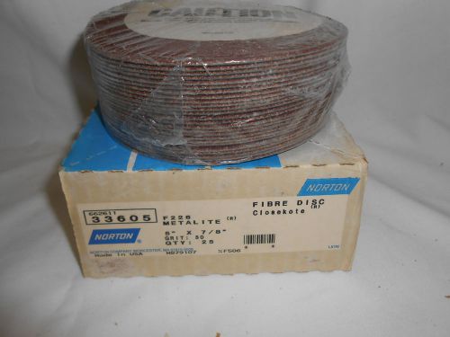 Norton Box of 25  Abrasive Fibre Discs  5&#034; x 7/8&#034; 50 grit  F226 Metalite USA