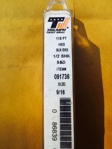 Triumph 9/16&#034; Twist Drill HSS Black Oxide 6&#034; OAL 091736 NEW (401)