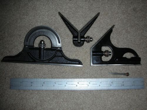 Starrett 12&#034; combination square 4 pc set square/protractor/center head,scribe for sale